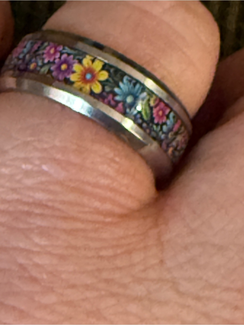 Floral Enamel Stainless Steel Band Ring - Multicolor